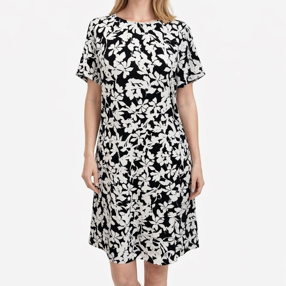 J. Jill Black Tan Floral Dress Small Pockets Career Resort Knee Length New